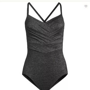 Lands' End Slender Suit Black Shine Tummy Control One Piece Swimsuit Size 22W